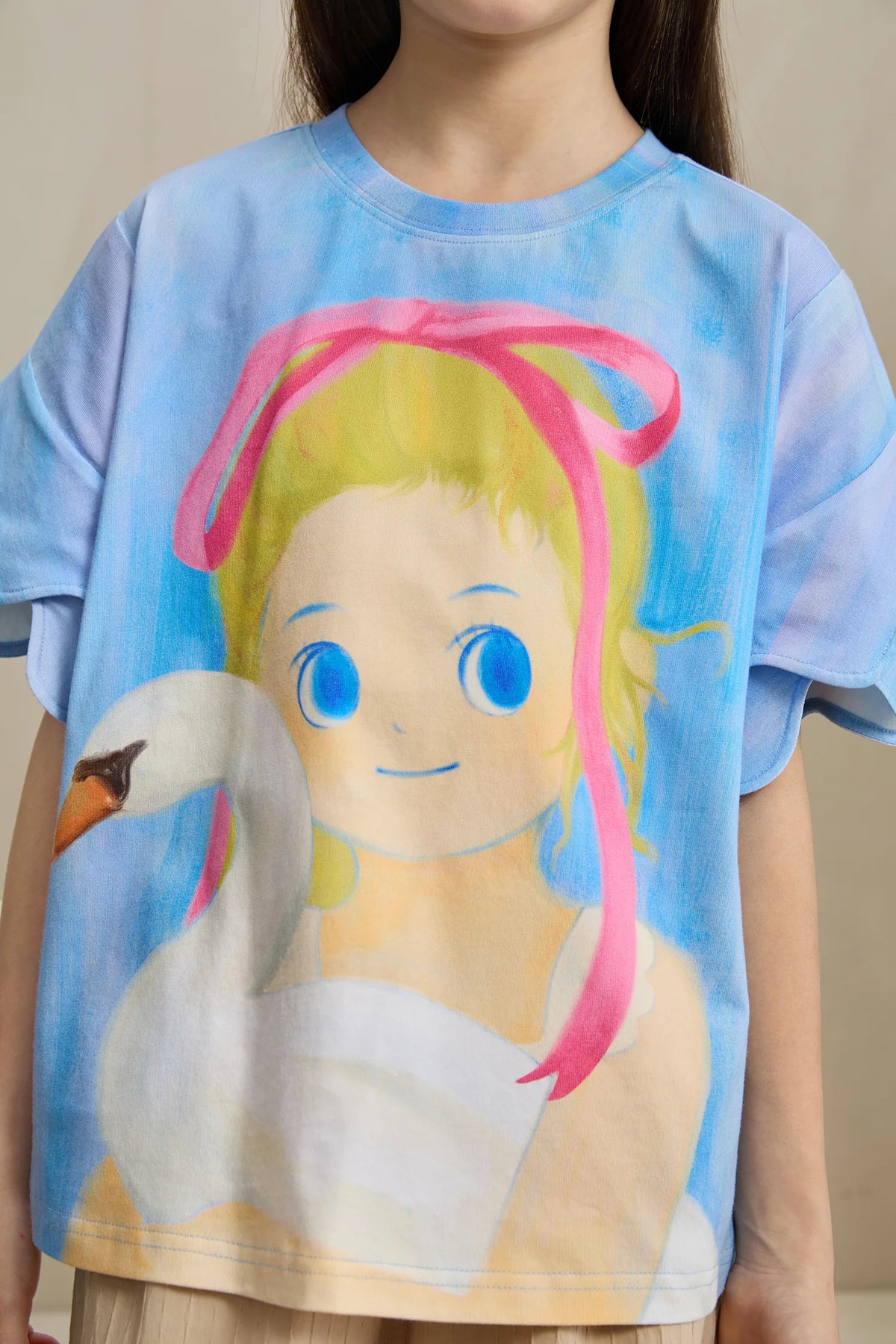 Poco Blush Swan Girl Ruffle Sleeve Tee