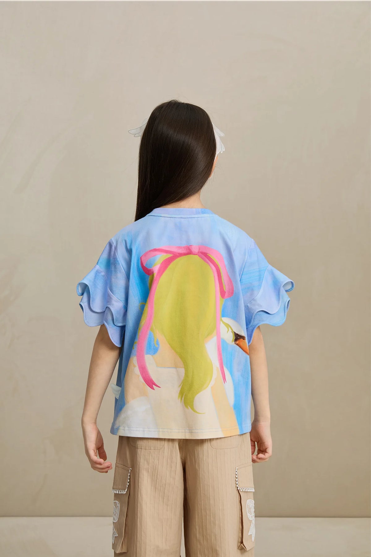 Poco Blush Swan Girl Ruffle Sleeve Tee