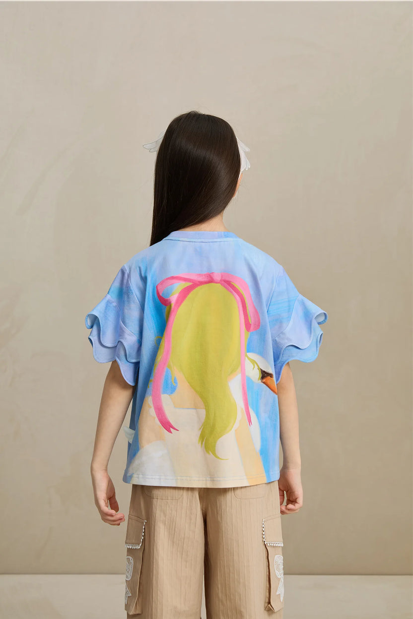 Swan Girl Ruffle Sleeve Tee by Poco Blush, image 17
