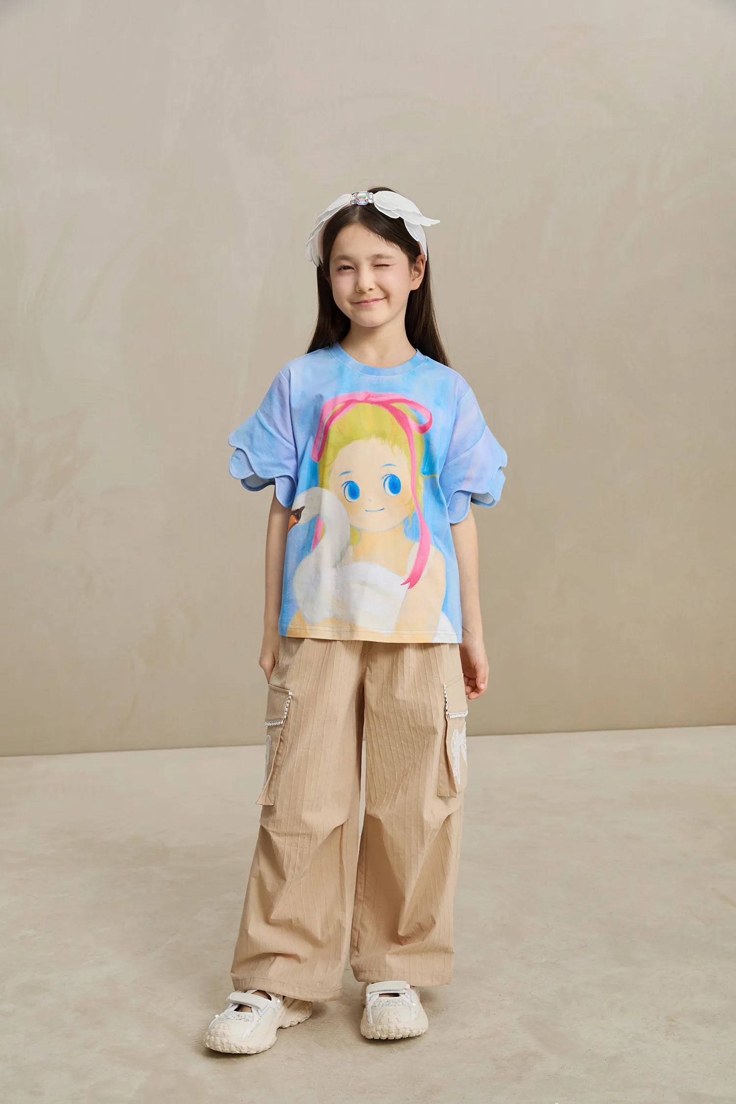 Poco Blush Swan Girl Ruffle Sleeve Tee