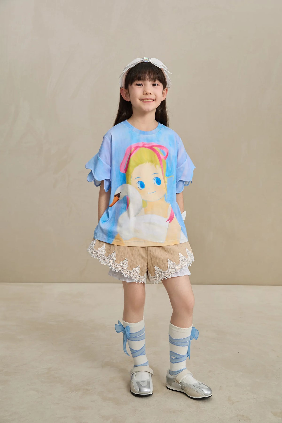 Poco Blush Swan Girl Ruffle Sleeve Tee
