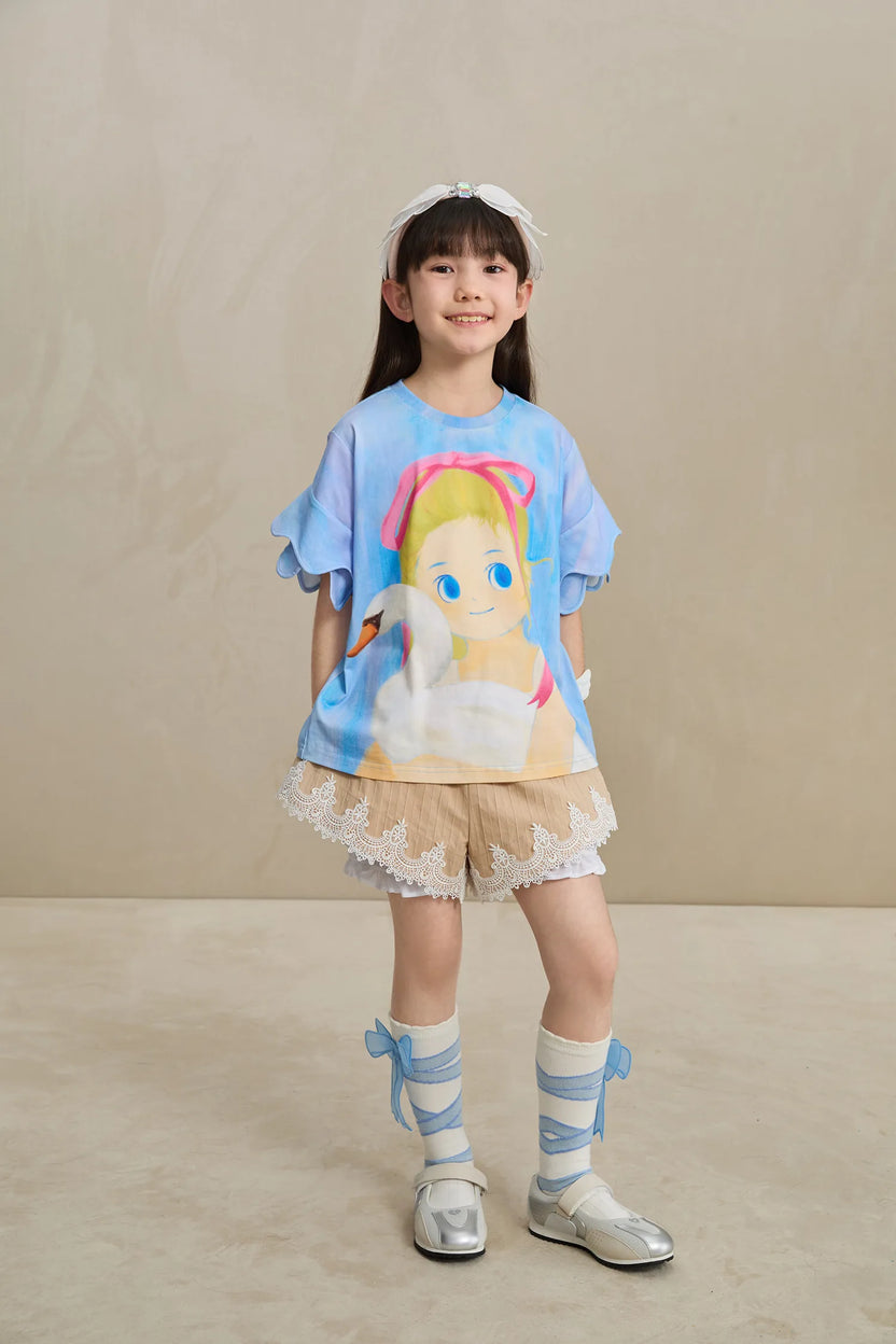 Poco Blush Swan Girl Ruffle Sleeve Tee