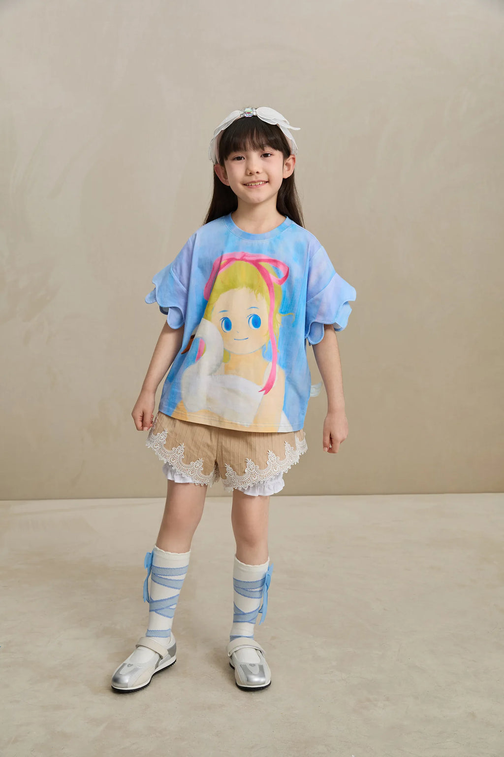 Poco Blush Swan Girl Ruffle Sleeve Tee