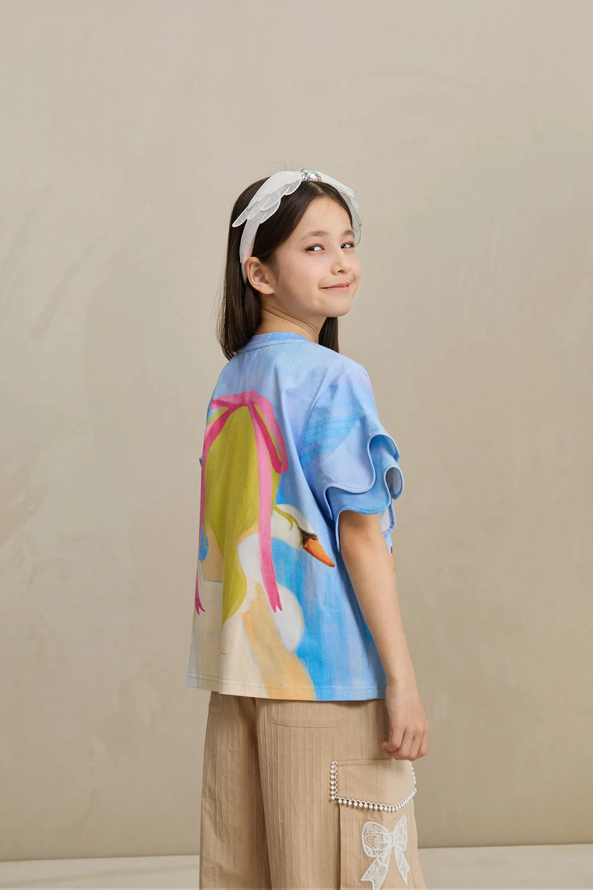 Swan Girl Ruffle Sleeve Tee by Poco Blush, image 4