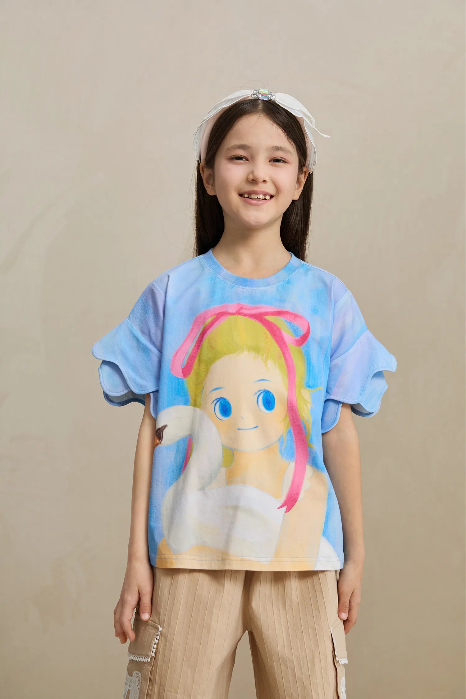 Poco Blush Swan Girl Ruffle Sleeve Tee