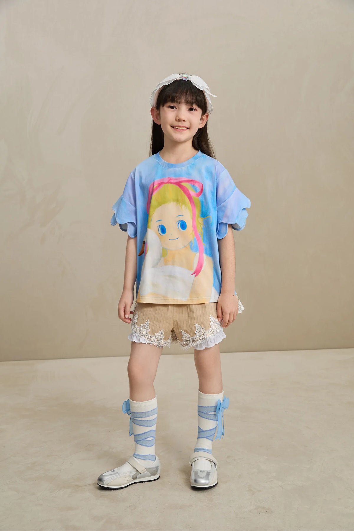 Poco Blush Swan Girl Ruffle Sleeve Tee