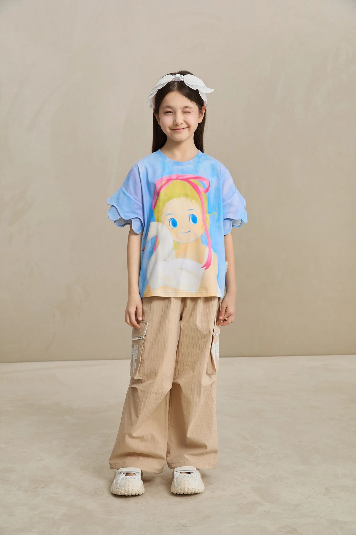 Poco Blush Swan Girl Ruffle Sleeve Tee