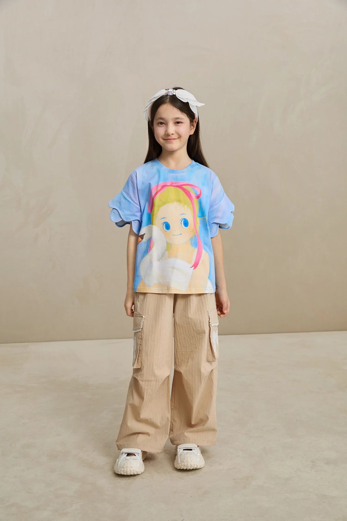 Poco Blush Swan Girl Ruffle Sleeve Tee