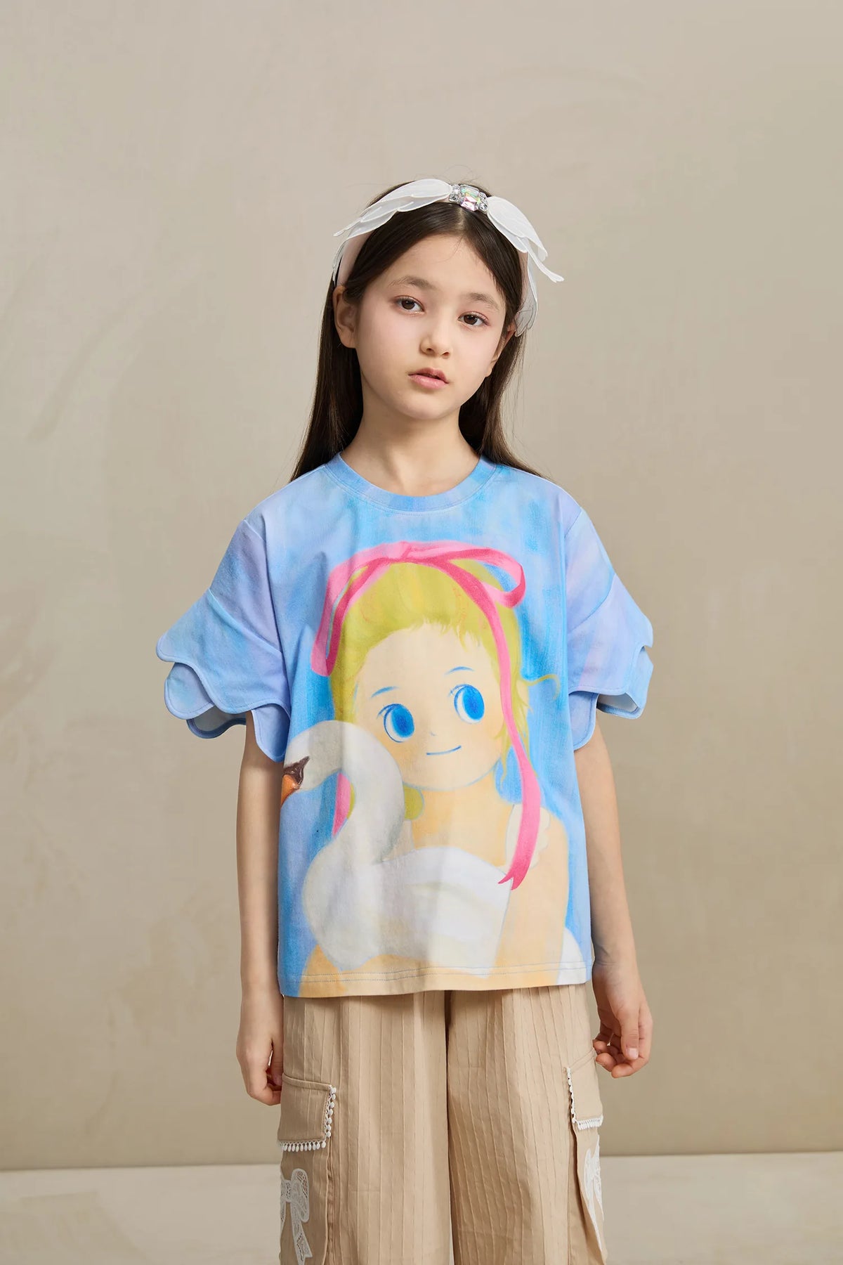 Poco Blush Swan Girl Ruffle Sleeve Tee