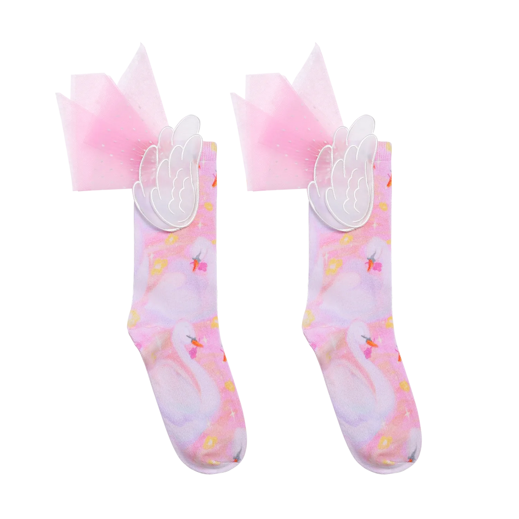 Poco Blush Swan Wing Mid-Calf Socks with Mesh