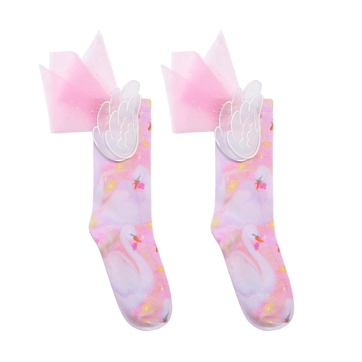 Poco Blush Swan Wing Mid-Calf Socks with Mesh