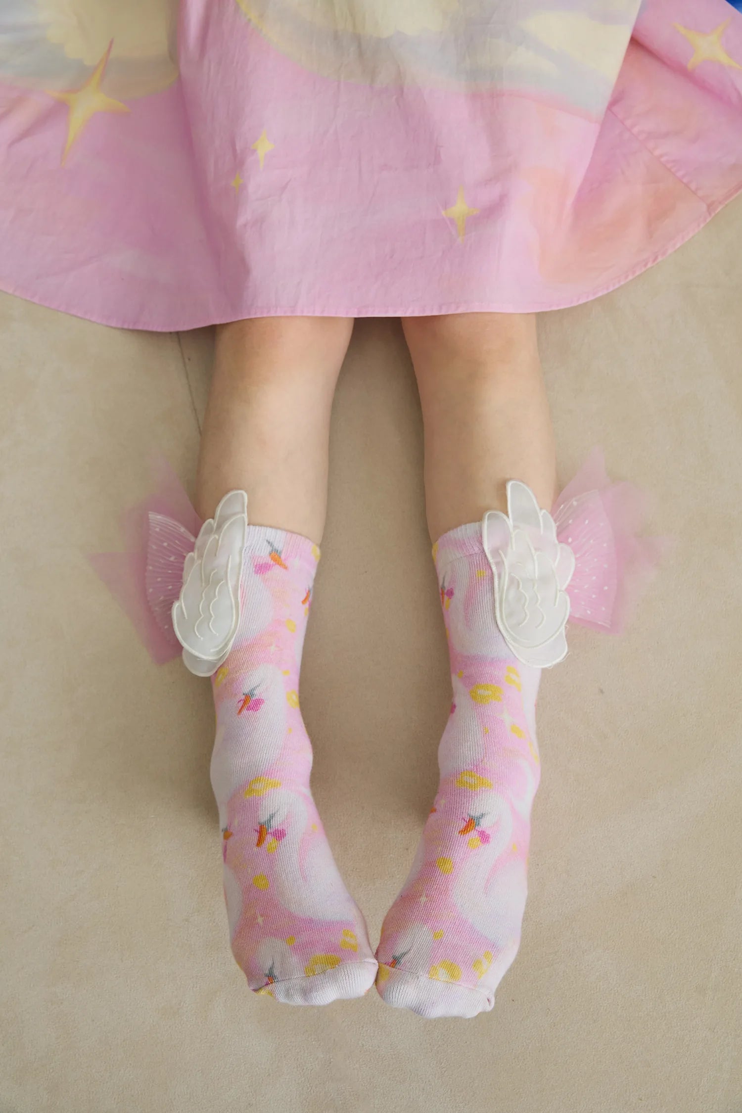 Poco Blush Swan Wing Mid-Calf Socks with Mesh