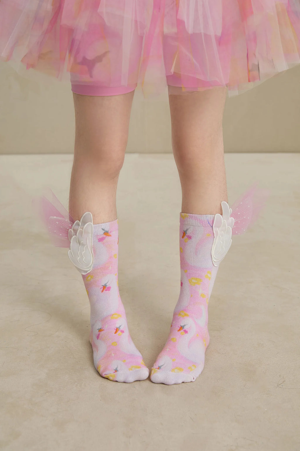 Poco Blush Swan Wing Mid-Calf Socks with Mesh