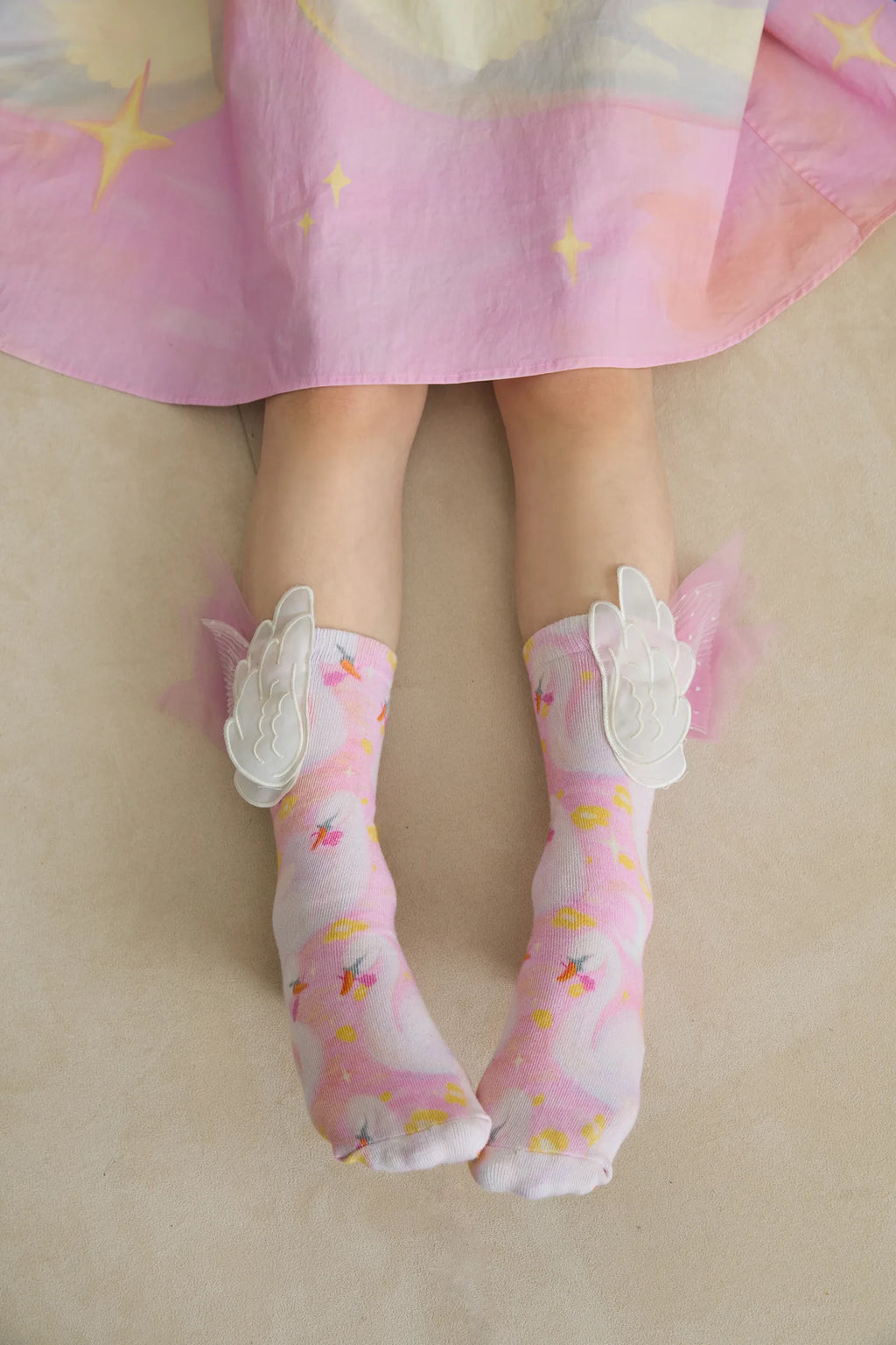 Poco Blush Swan Wing Mid-Calf Socks with Mesh