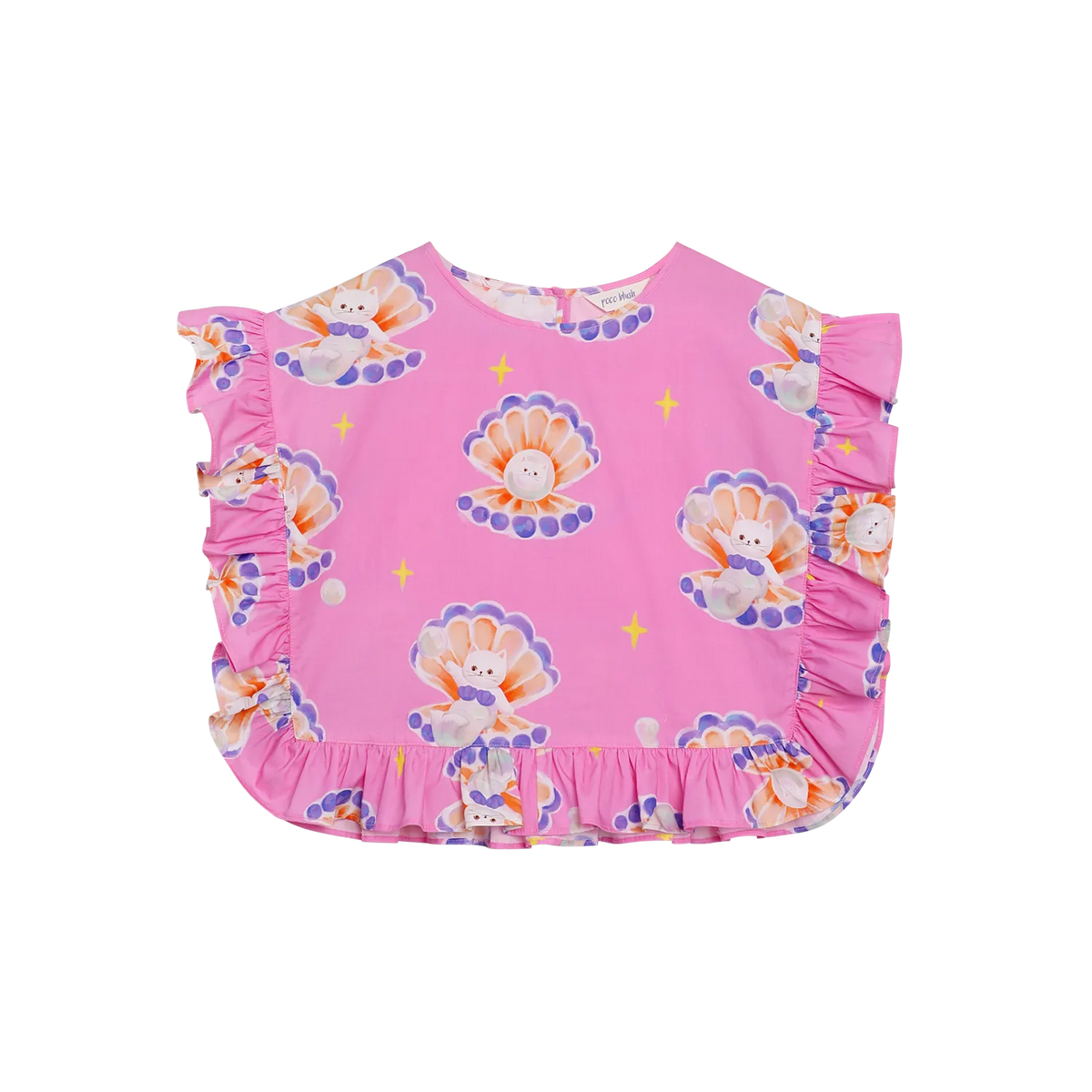 Poco Blush Pearl Cat Cotton Ruffle Top