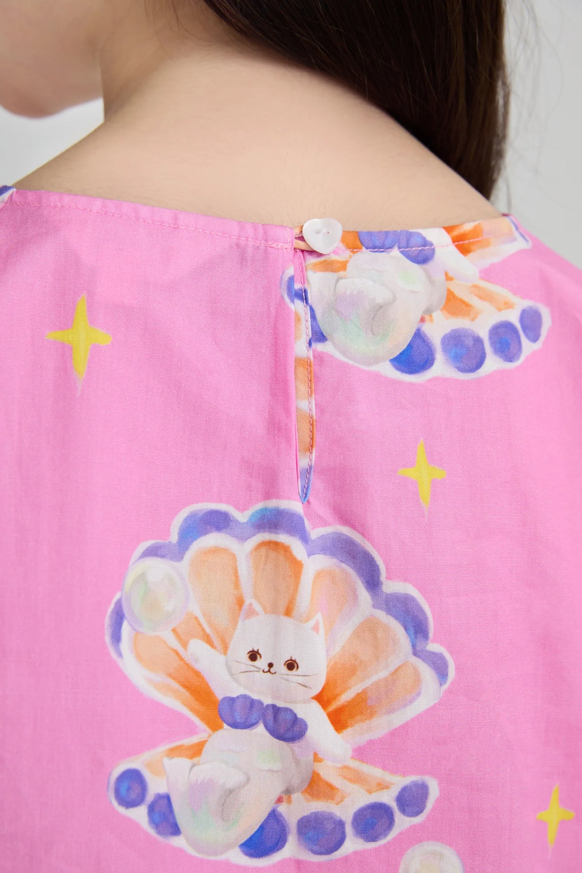 Poco Blush Pearl Cat Cotton Ruffle Top