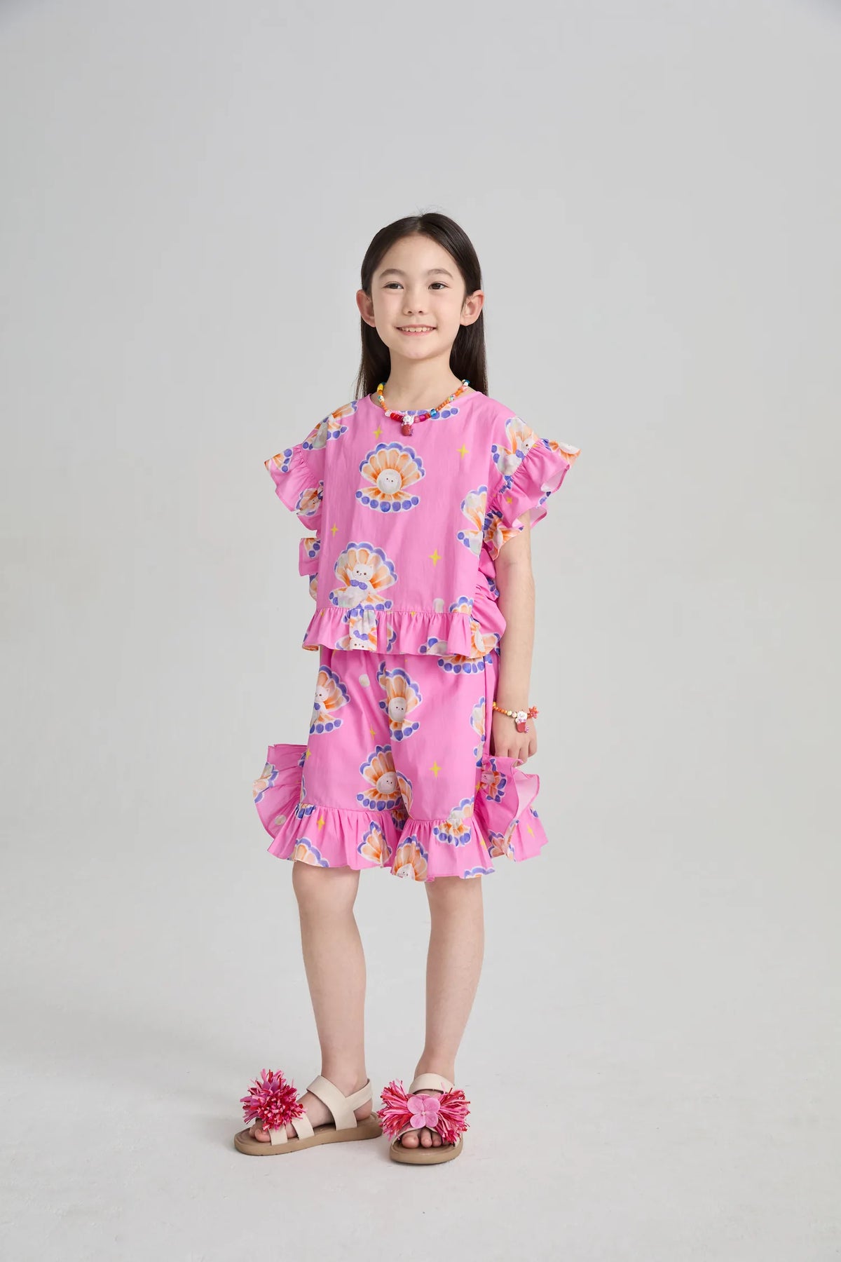 Poco Blush Pearl Cat Cotton Ruffle Top