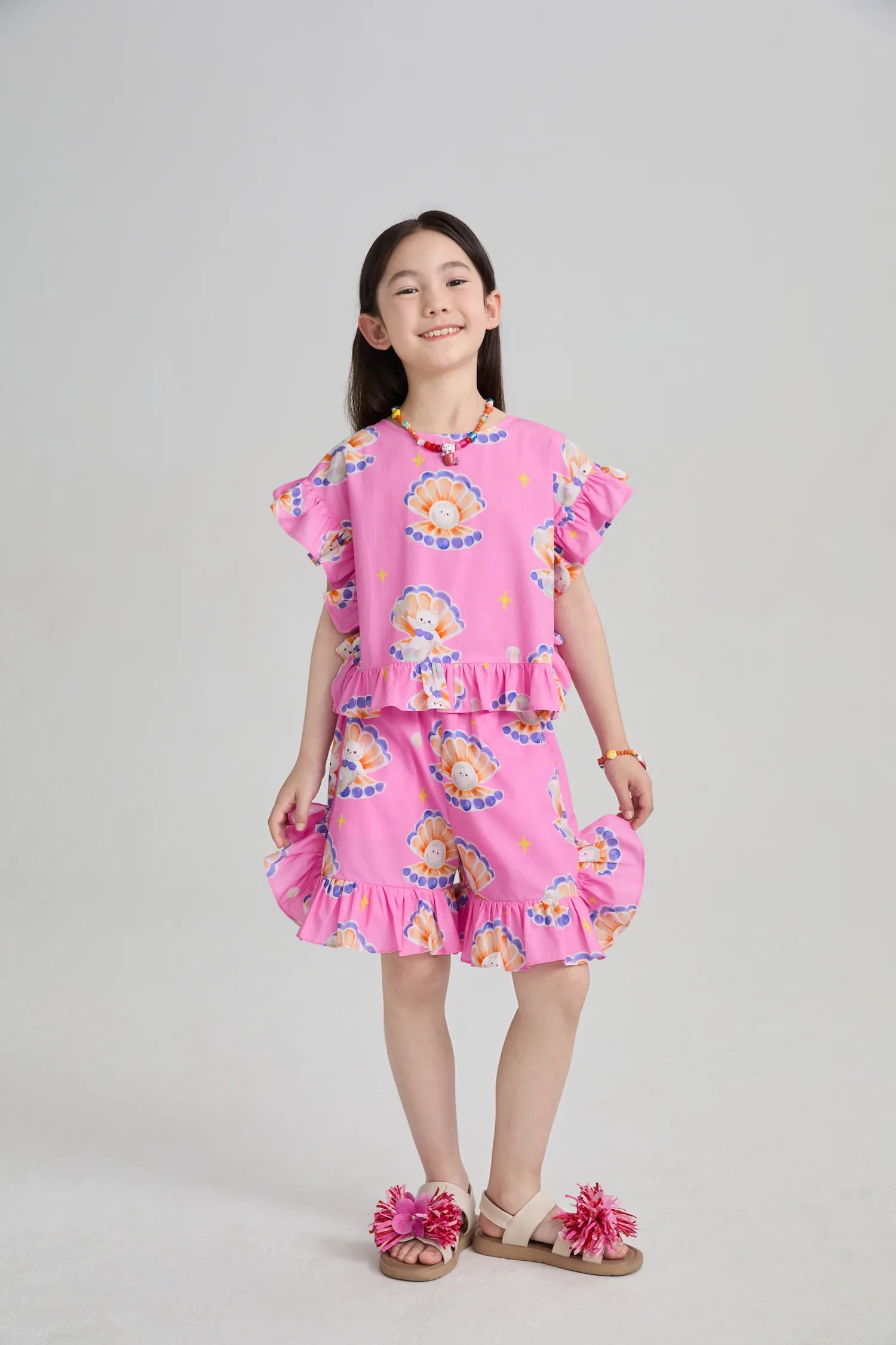 Poco Blush Pearl Cat Cotton Ruffle Top