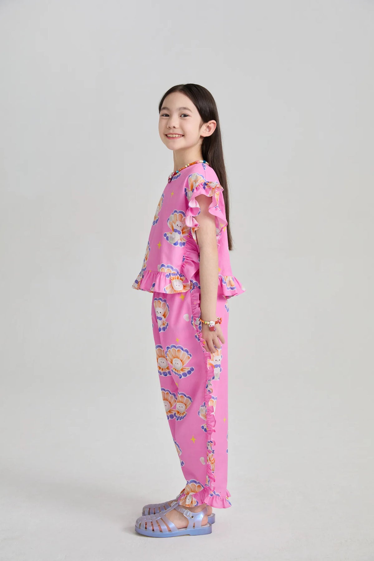 Poco Blush Pearl Cat Cotton Ruffle Top
