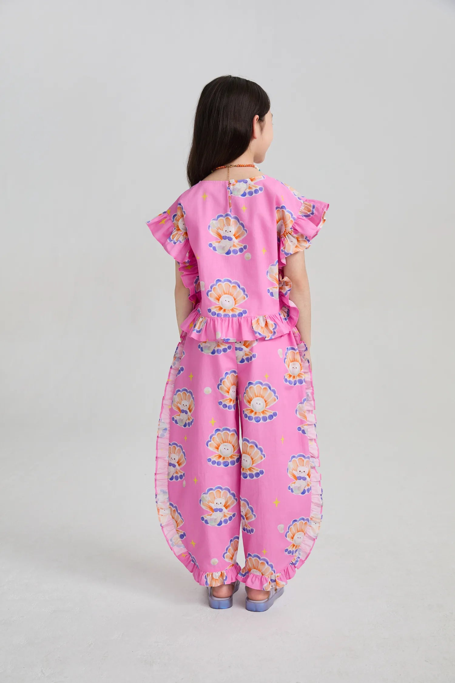 Poco Blush Pearl Cat Cotton Ruffle Top