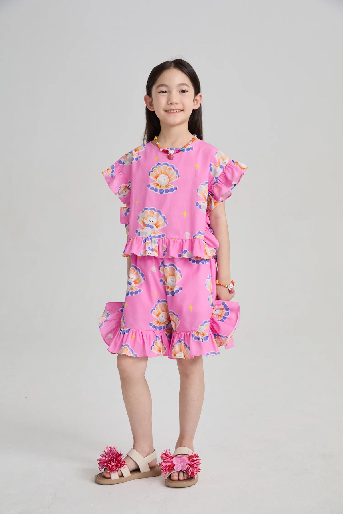 Poco Blush Pearl Cat Cotton Ruffle Top