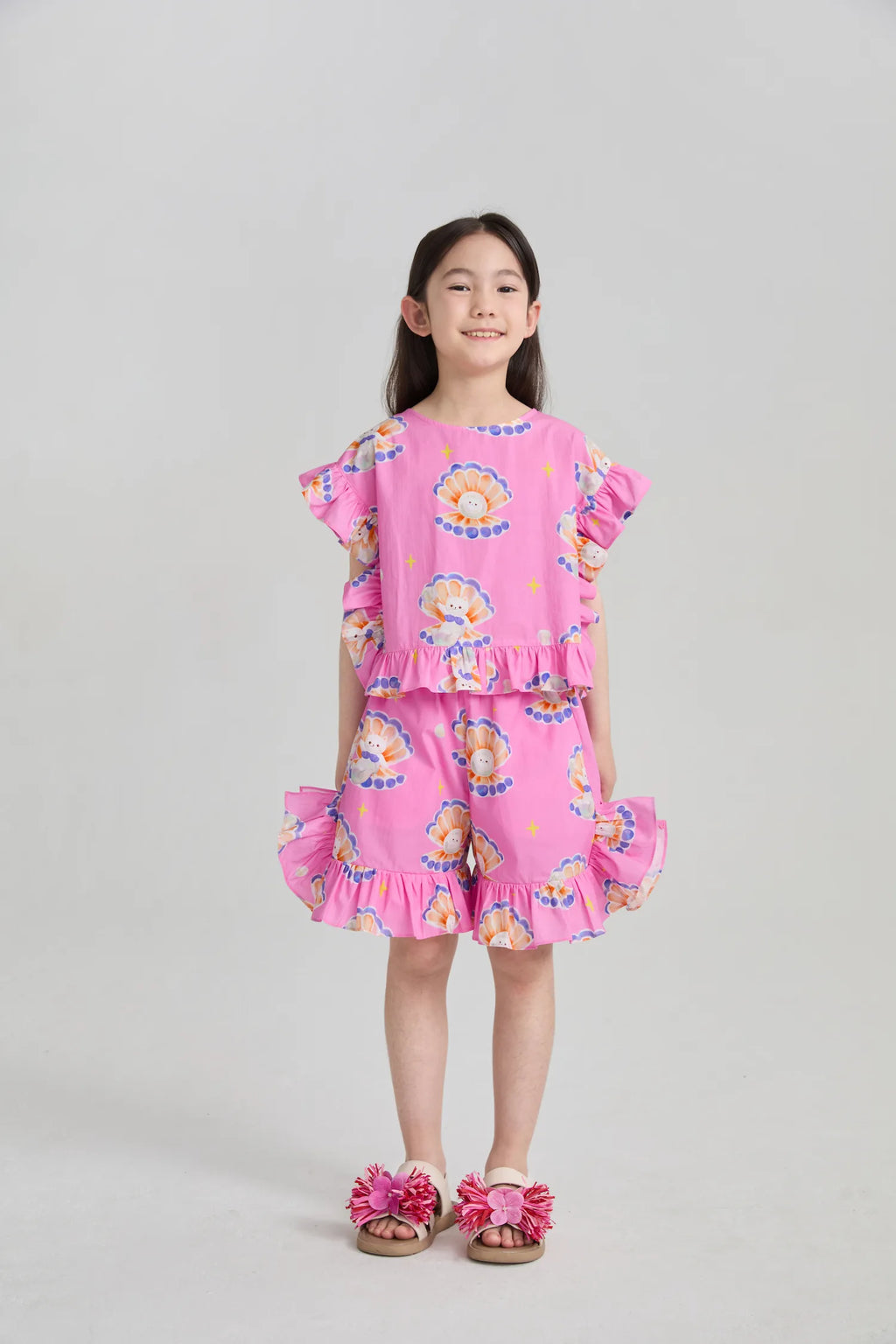 Poco Blush Pearl Cat Cotton Ruffle Top