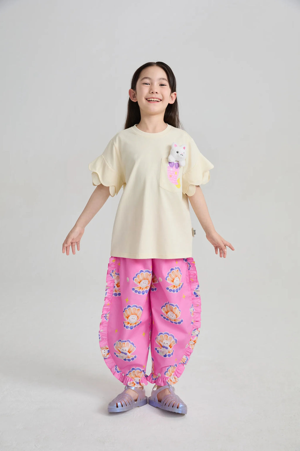Poco Blush Pearl Cat Shell Print Pants