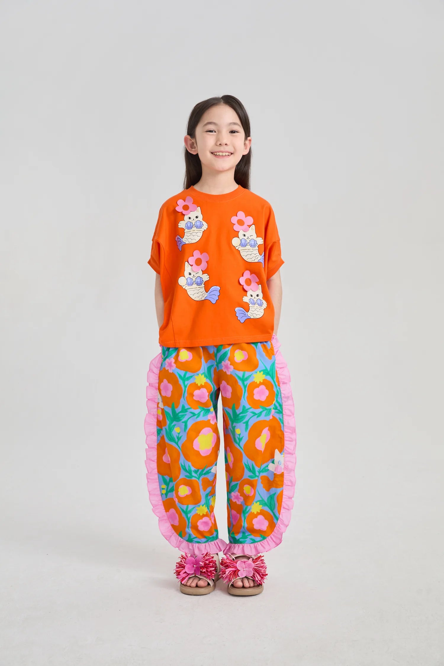 Poco Blush Shell-Wave Side-Ruffle Pants