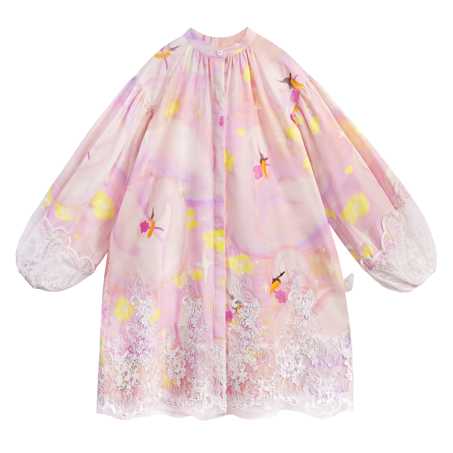 Poco Blush Swan Dream Print Lace Shirt