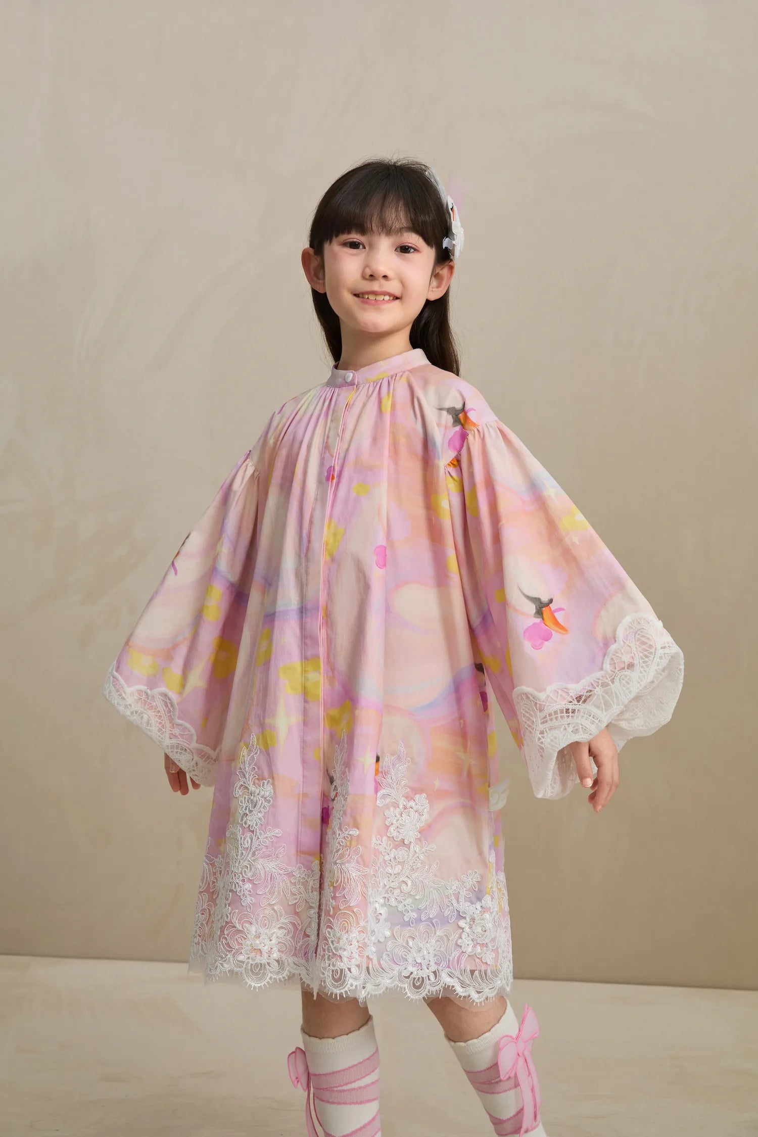 Poco Blush Swan Dream Print Lace Shirt