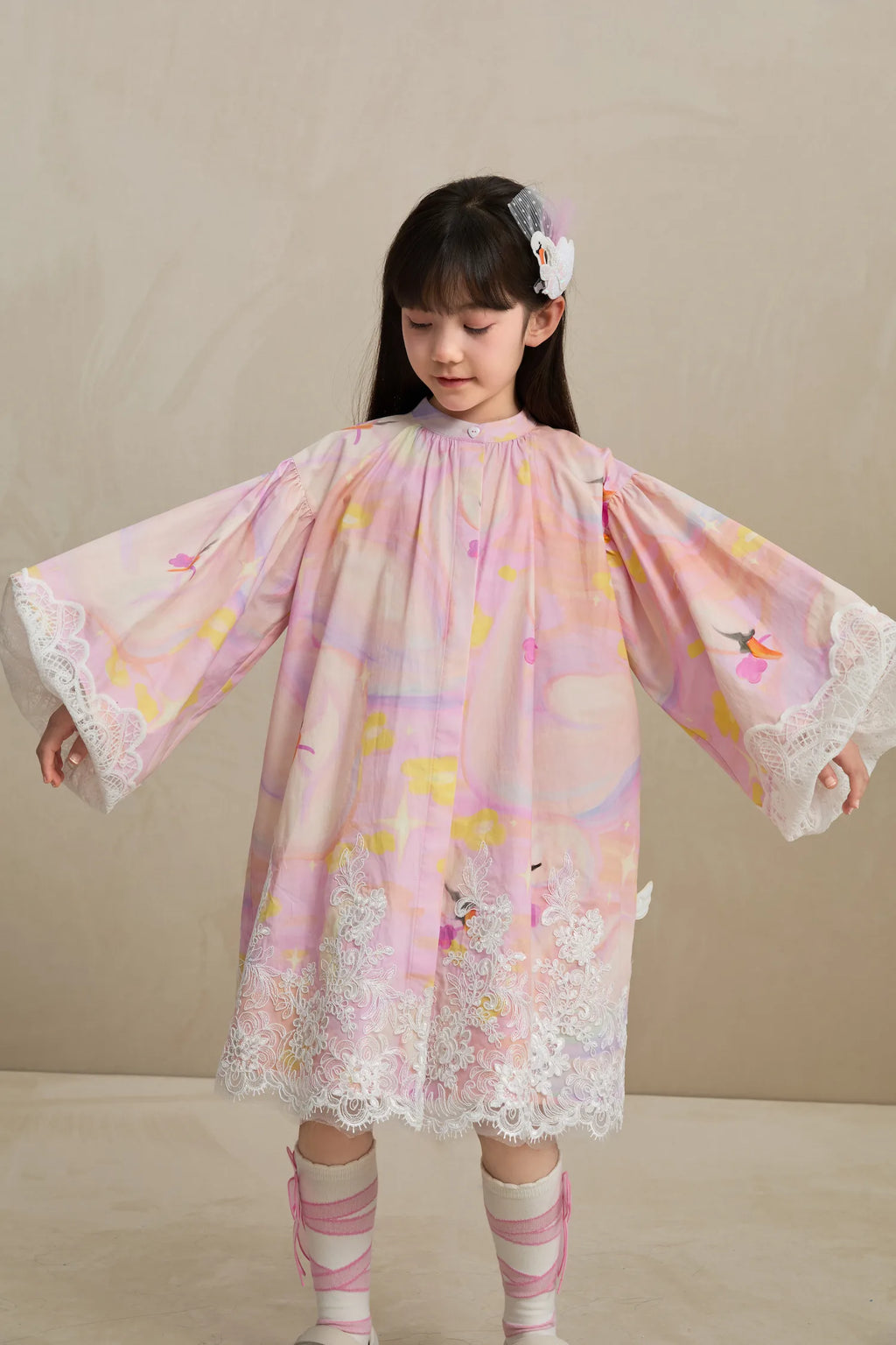 Poco Blush Swan Dream Print Lace Shirt