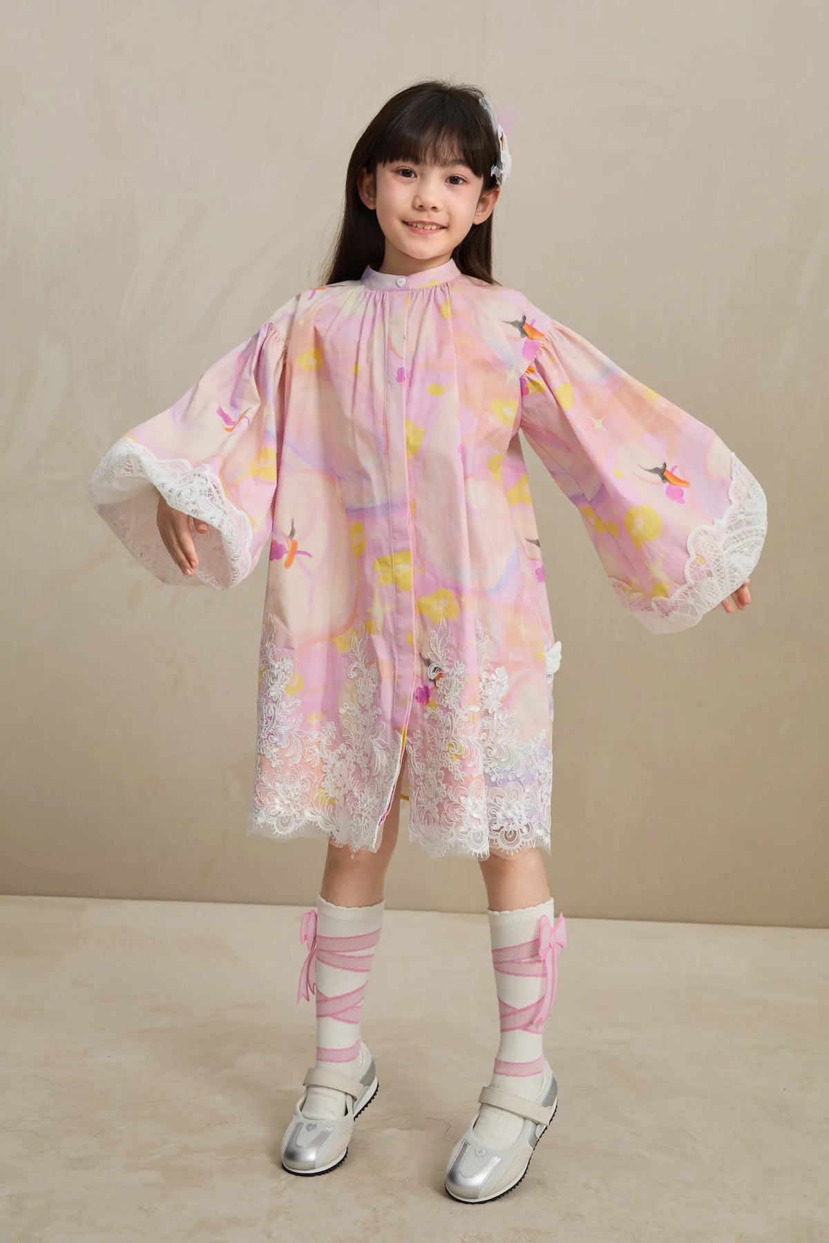Poco Blush Swan Dream Print Lace Shirt
