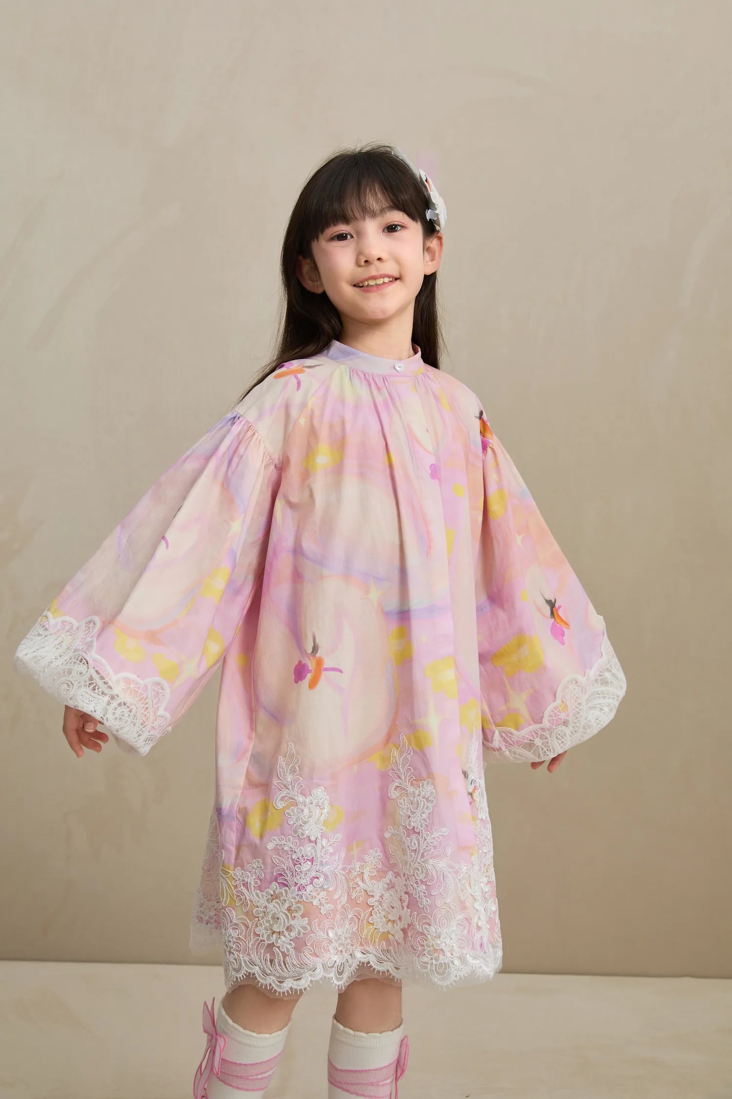 Poco Blush Swan Dream Print Lace Shirt