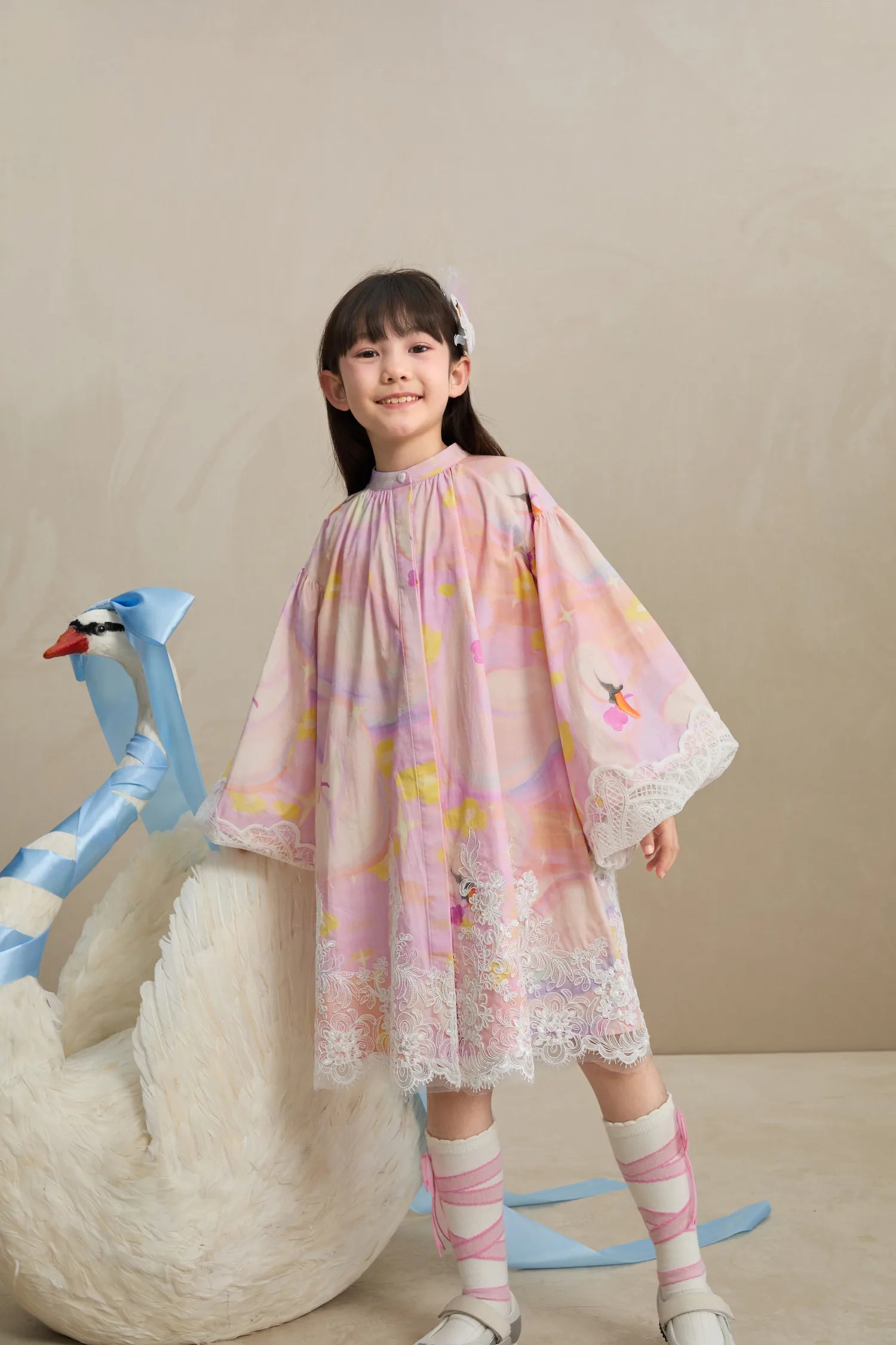 Poco Blush Swan Dream Print Lace Shirt