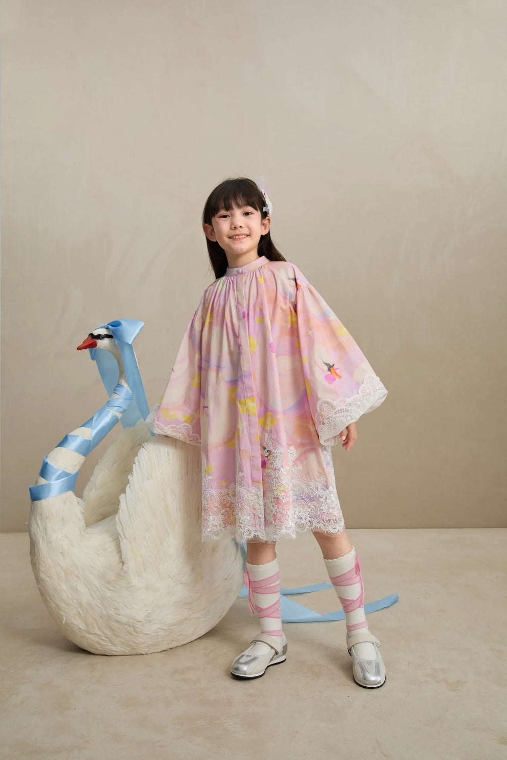 Poco Blush Swan Dream Print Lace Shirt