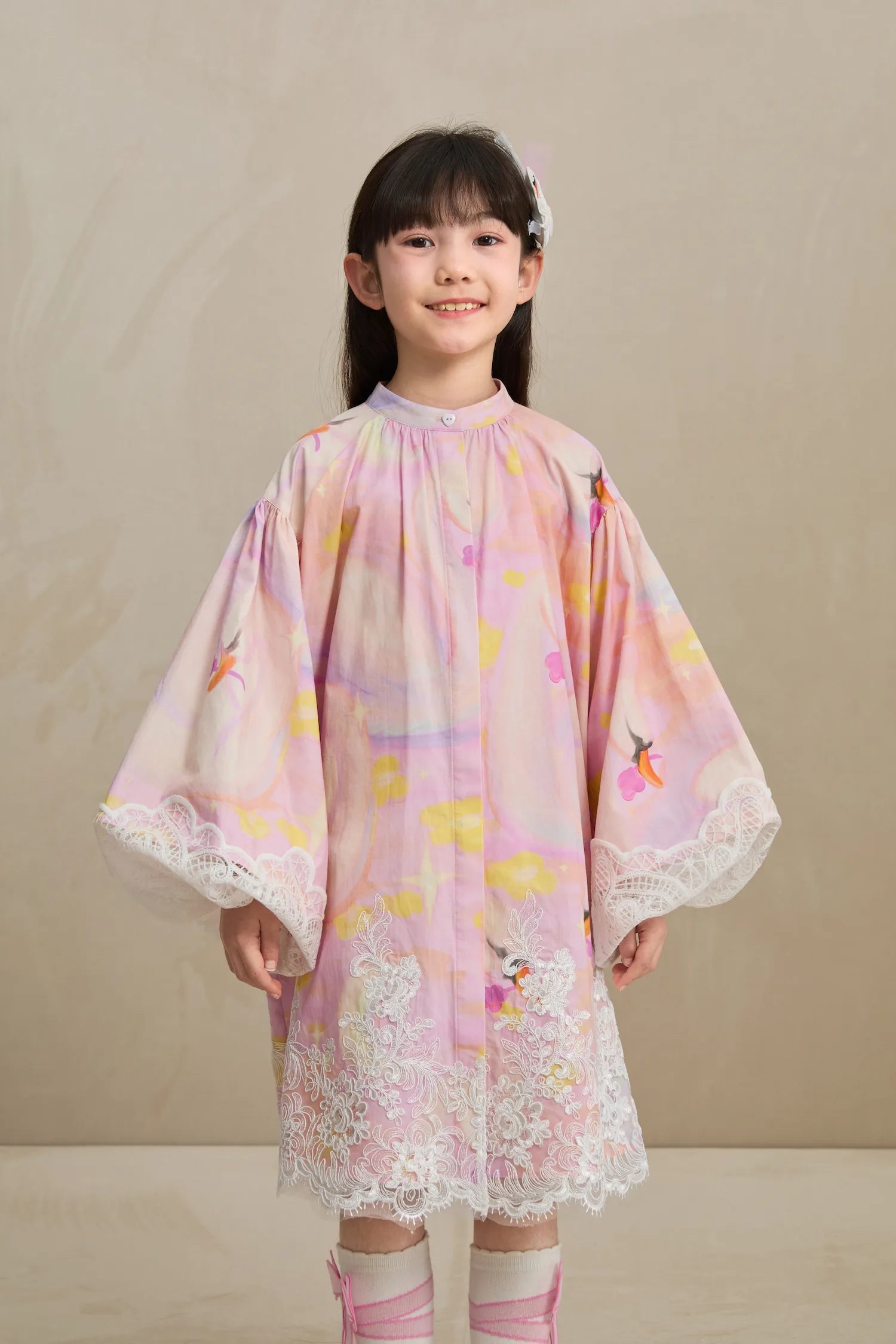 Poco Blush Swan Dream Print Lace Shirt