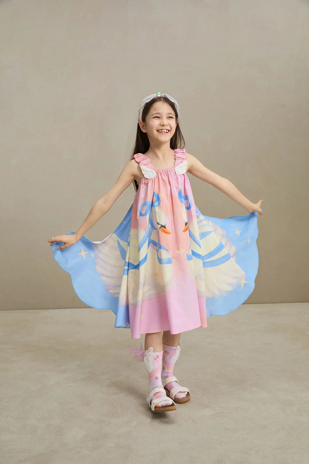 Poco Blush Swan Wing Art Print Dress