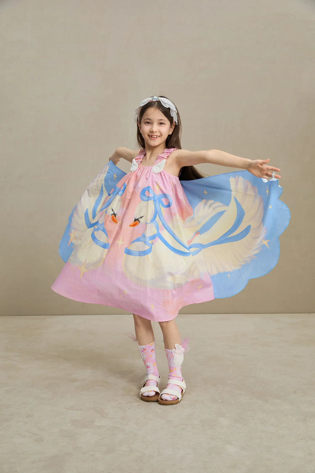 Poco Blush Swan Wing Art Print Dress