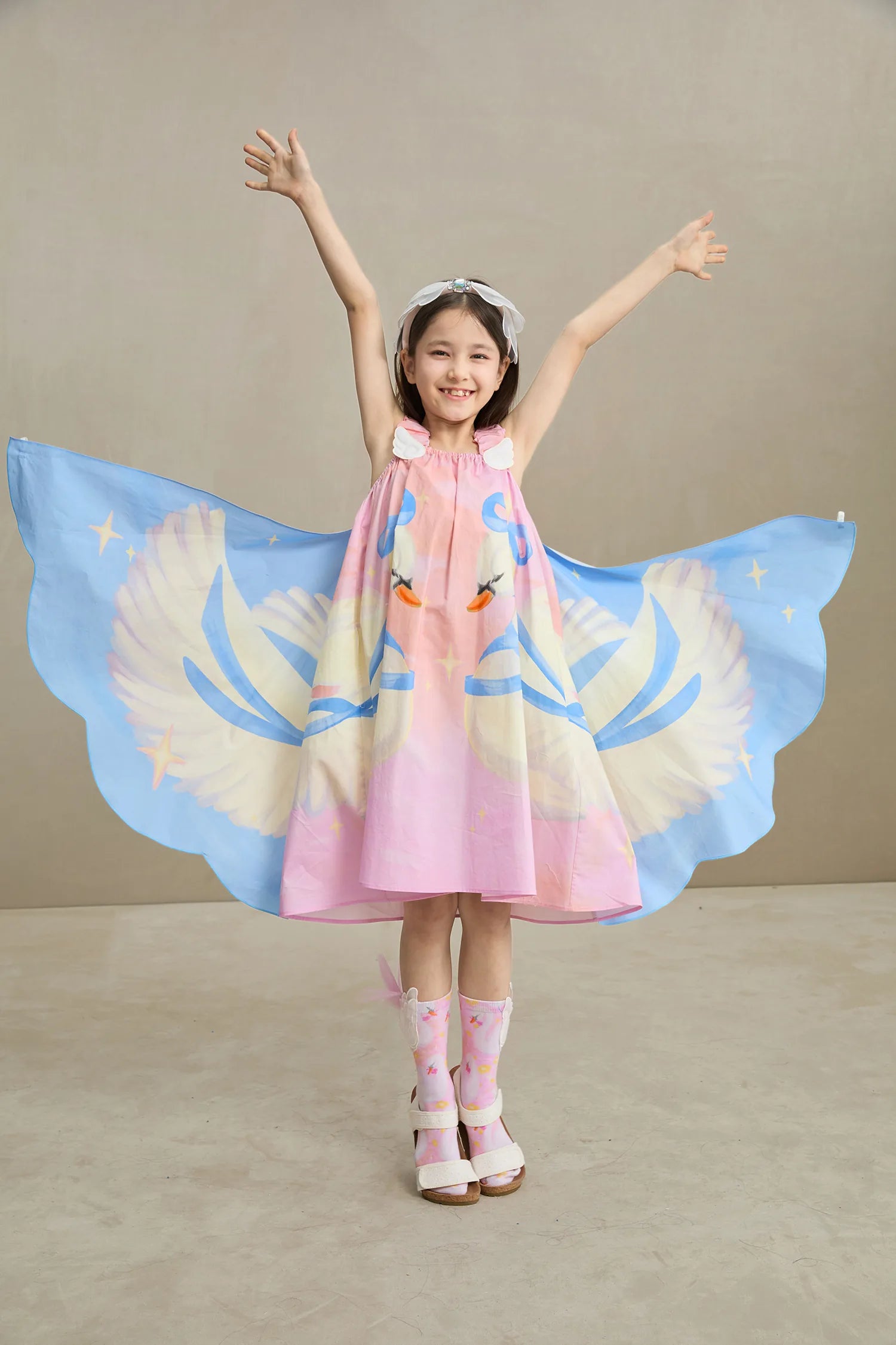 Poco Blush Swan Wing Art Print Dress