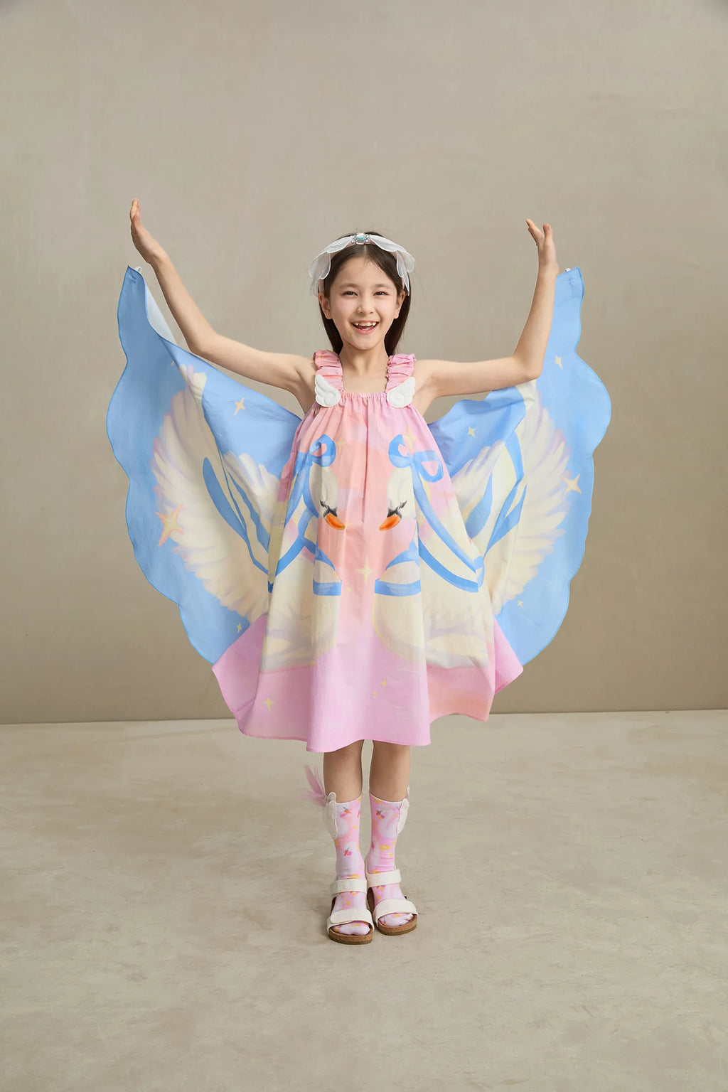 Poco Blush Swan Wing Art Print Dress