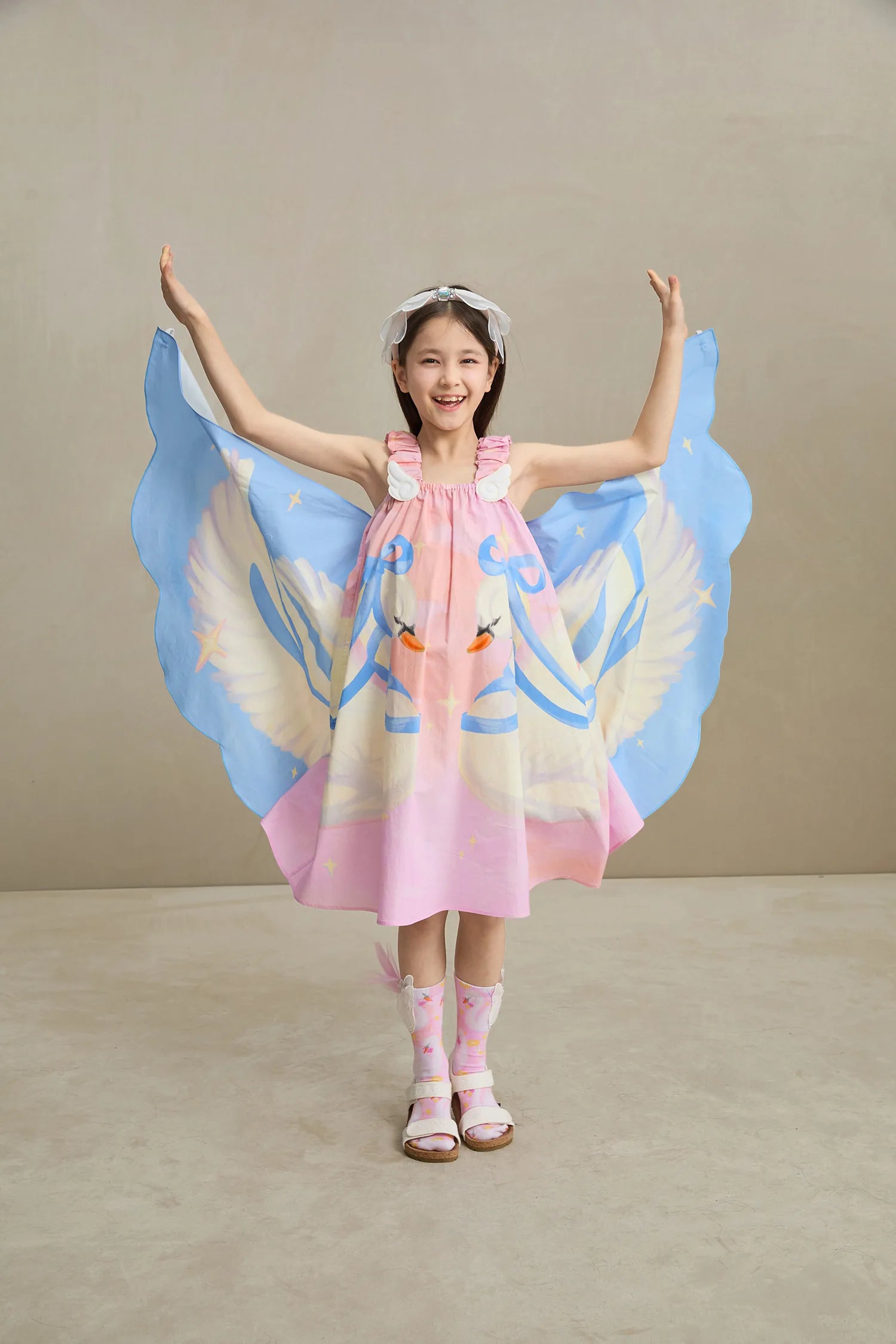 Poco Blush Swan Wing Art Print Dress