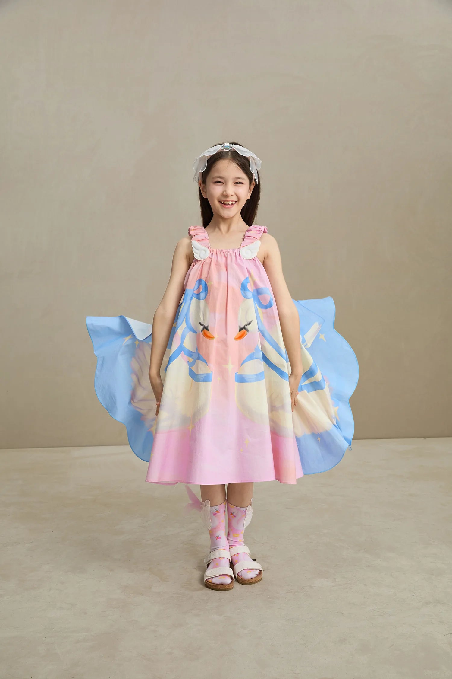 Poco Blush Swan Wing Art Print Dress