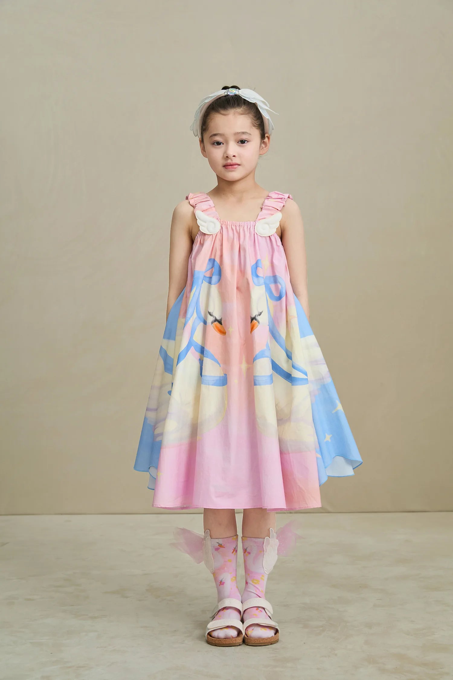 Poco Blush Swan Wing Art Print Dress