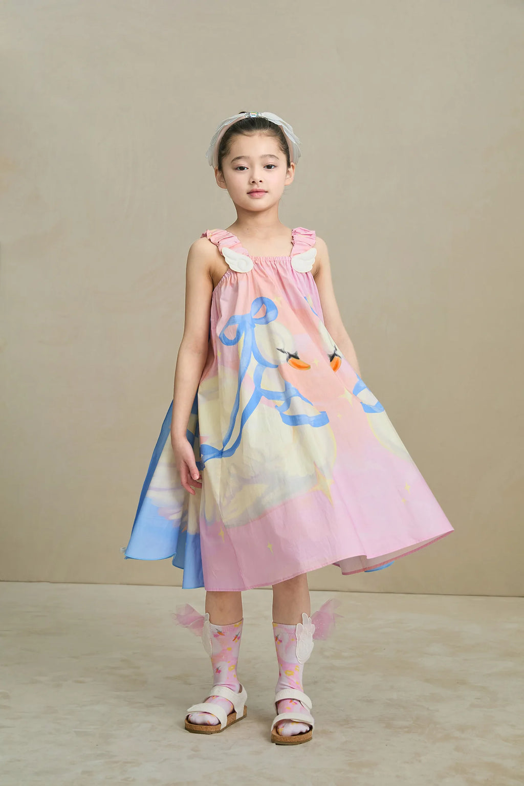 Poco Blush Swan Wing Art Print Dress