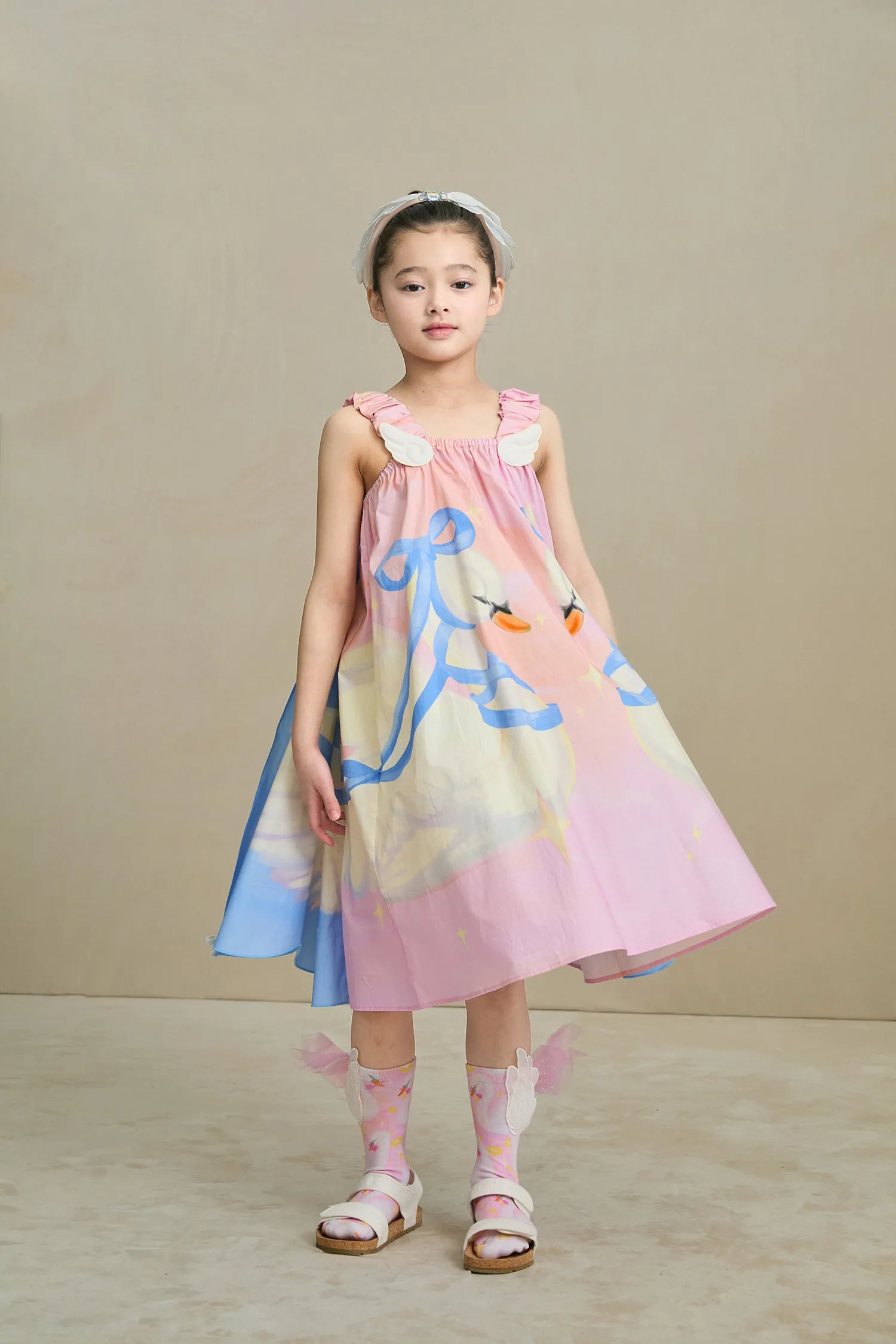 Poco Blush Swan Wing Art Print Dress