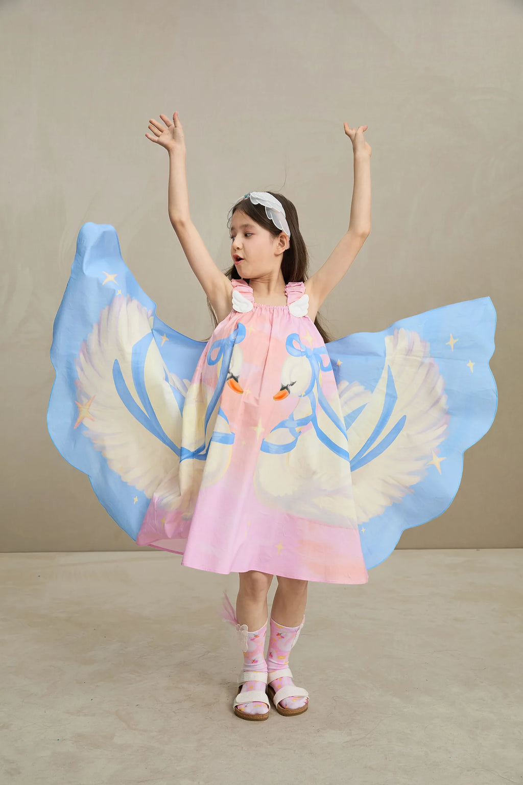 Swan Wing Art Print girls dress — Poco Blush kids fashion