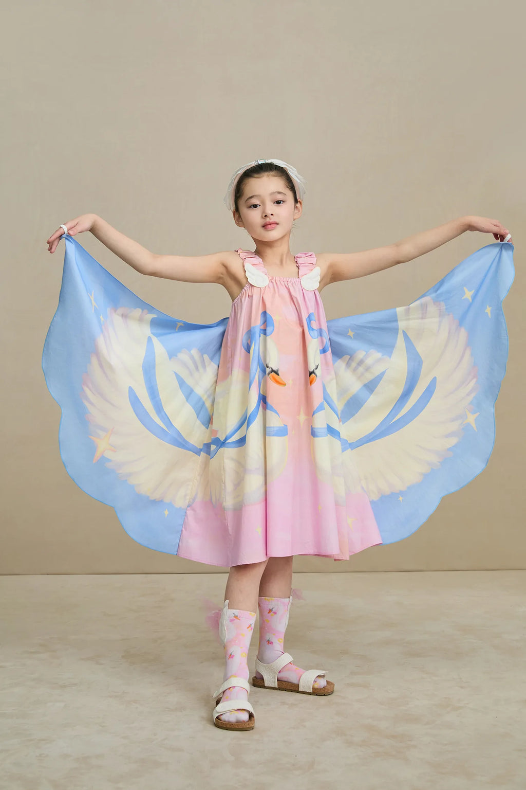 Poco Blush Swan Wing Art Print Dress