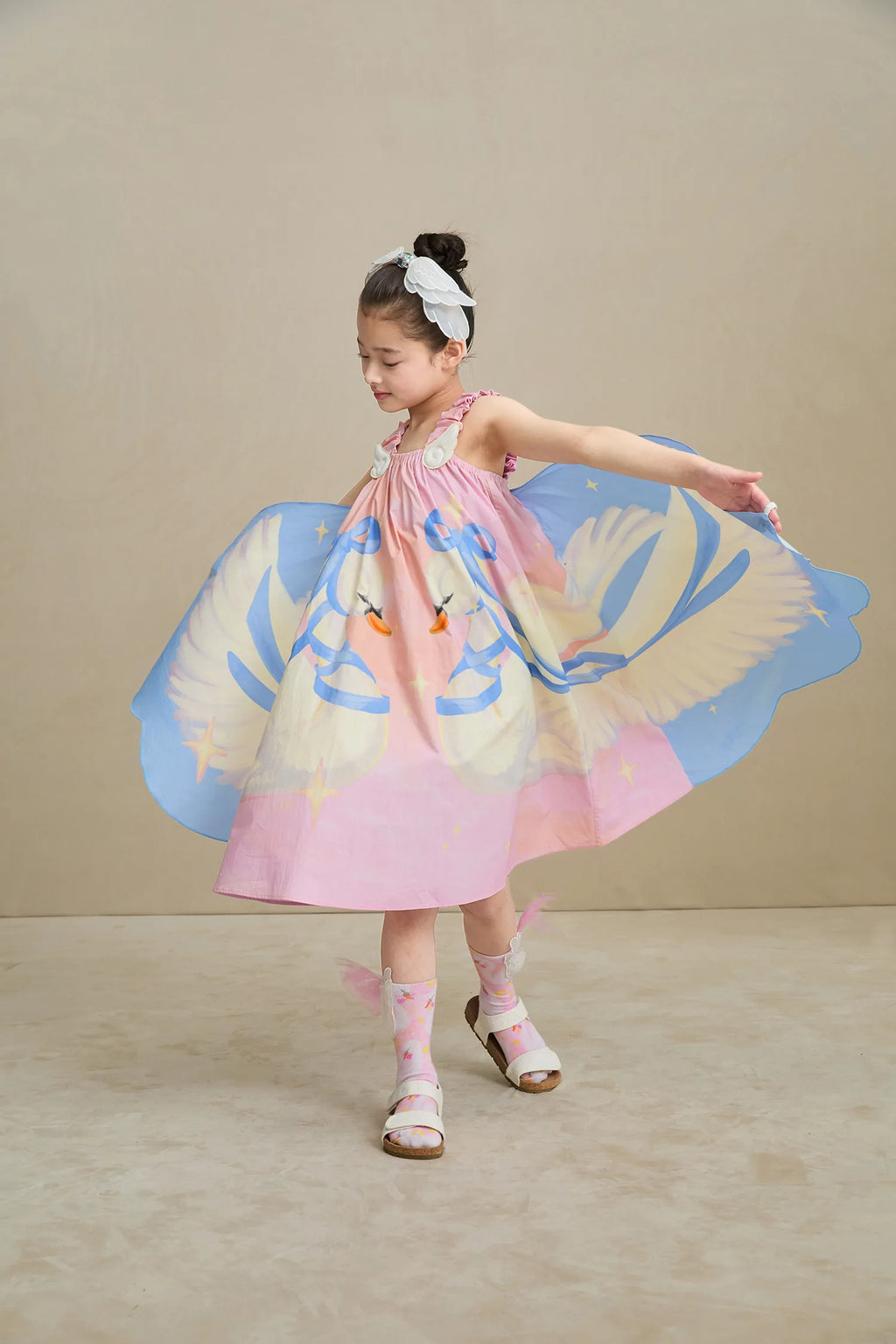 Poco Blush Swan Wing Art Print Dress