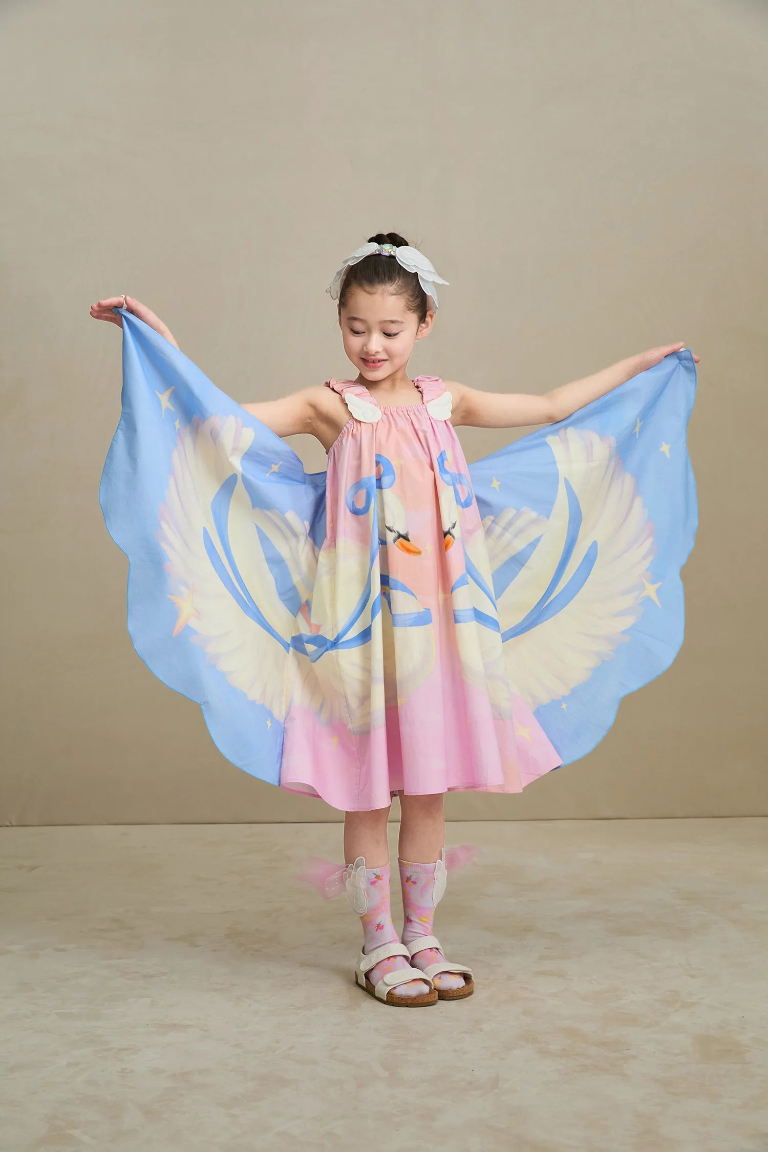 Poco Blush Swan Wing Art Print Dress