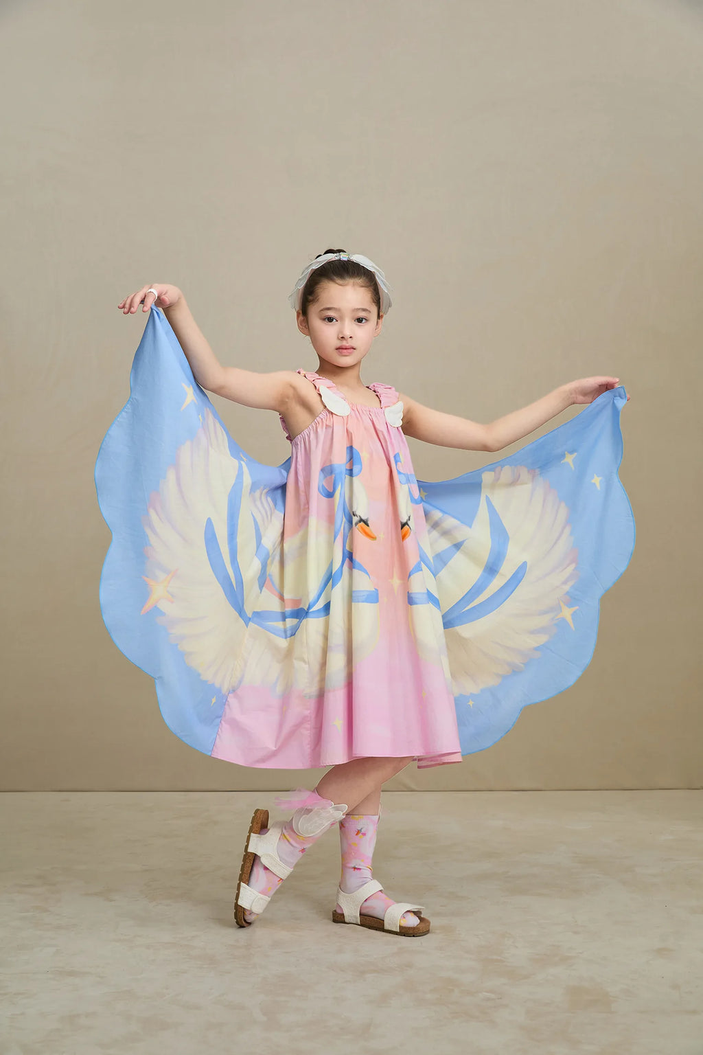 Poco Blush Swan Wing Art Print Dress